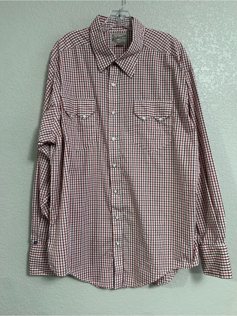 Rockmount Western Shirt Mens XL Pearl Snap Sawtooth Plaid Check Red